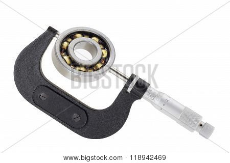 Micrometer Measuring Ball Bearing On Technical Drawing, Clipping Path