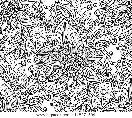 Vector Seamless Floral Pattern With Fancy Flowers