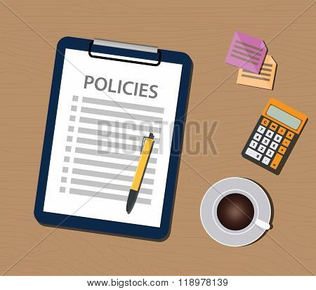 Policies Policy Concept With Clipboard Document And Checklist Vector Illustration