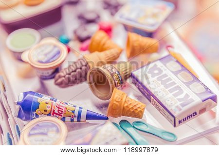 Bangkok,thailand - October 29, 2015:variety Of Miniature Clay Sweet And Candy Collection Vintage.re-