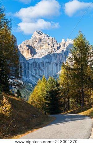Beautiful Autumn Colors In Dolomites Mountain, Tofana Peak, Cinque Torri Mountain