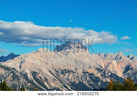 Beautiful Autumn Colors In Dolomites Mountain, Tofana Peak, Cinque Torri Mountain