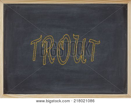 Trout meat written on a blackboard to mean a business concept