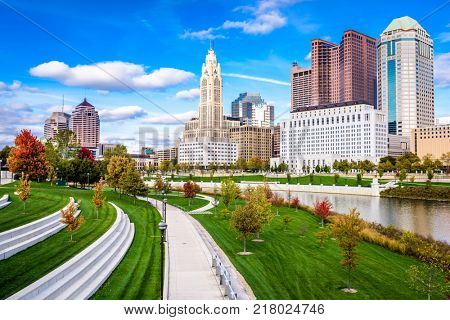 Columbus, Ohio, USA skyline on the Scioto River.
