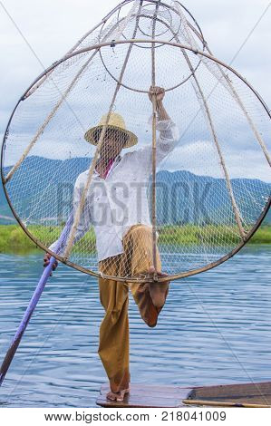 Inle Lake Myanmar - Sep 07 : Burmese Fisherman At Inle Lake Myanmar On September 07 2017 Inle Lake I