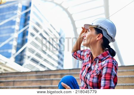 Business Concepts Engineering Professional engineers Young Business people are planning construction.