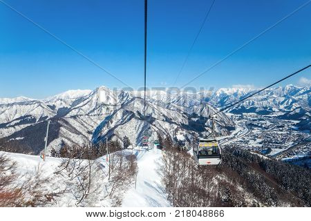 YUZAWA JAPAN - February 82016 : Gondola lift to Gala Yuzawa ski resort in Yuzawa town Niigata Prefecture Japan
