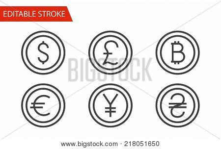 Money Sign Icons Set. Thin Line Vector Illustration - Adjust stroke weight - Expand to any Size - Easy Change Colour - Editable Stroke - Pixel Perfect