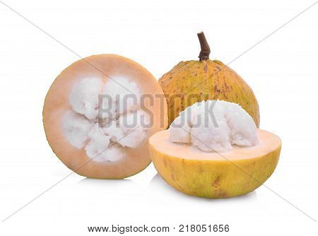 whole and half santol tropical fruit isolated on white background