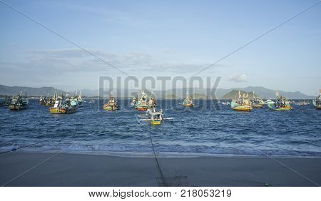 INDONESIA:Traditional fisherman boat at offshore of Tanjung Papuma Beach, Jember,Surabaya,East Java.