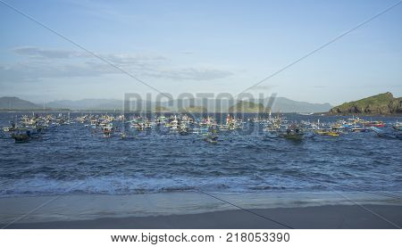 INDONESIA:Traditional fisherman boat at offshore of Tanjung Papuma Beach, Jember,Surabaya,East Java.
