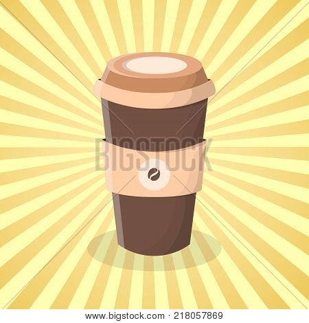 Coffee to go - cute cartoon colored picture. Graphic design elements for menu, packaging, advertising, poster, brochure. Vector illustration of fast food for snackbar, cafe or restaurant