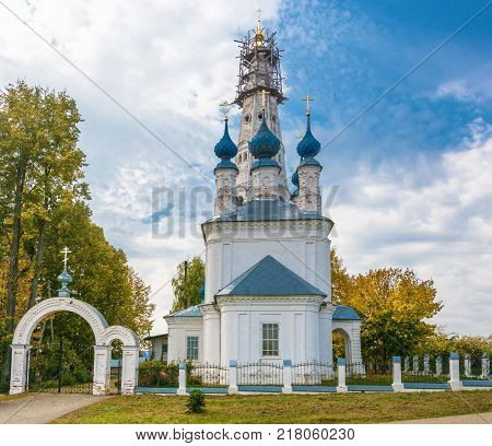 Mikhailovo Village Ivanovo Region Russia - 24.09.2015: Snow-white Temple of Michael the Archangel 24.09.2015 in the village of Mikhailovskoe Ivanovo Region Russia.