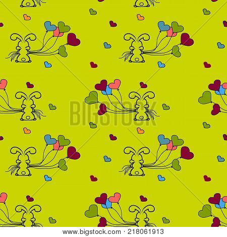 Little Bunny and balloons. Surface pattern seamless patterns. Cartoon vector illustration