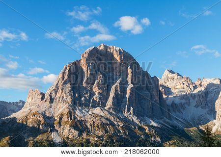 Beautiful Autumn Colors In Dolomites Mountain, Tofana Peak, Cinque Torri Mountain