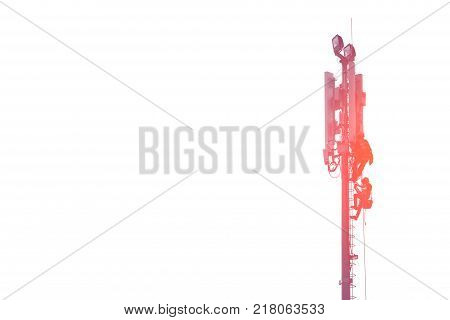engineer at communication tower on white background space for text