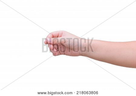 only hand holding catch handle or take gesture without object isolated on white background