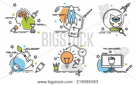 Set of outline icons of education. 
Colorful icons for website mobile app design and print.