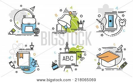 Set of outline icons of education. 
Colorful icons for website mobile app design and print.