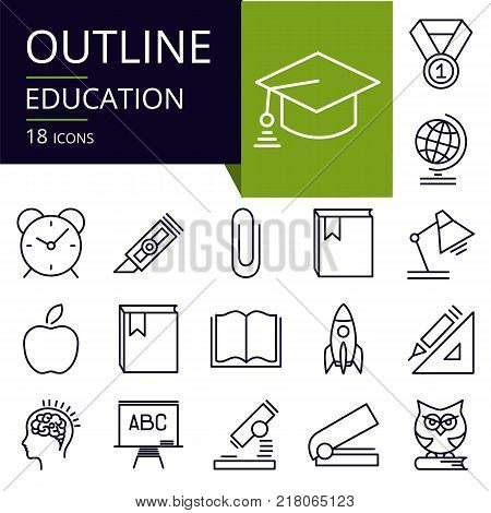 Set of outline icons of Education. 
Modern icons for website mobile app design and print.