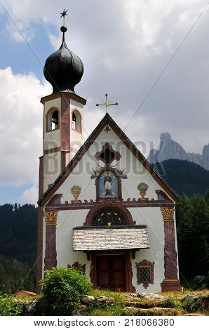 St Johann Church at Santa Maddalena. Val Di Funes in the italian Dolomites. Bolzano, Italy