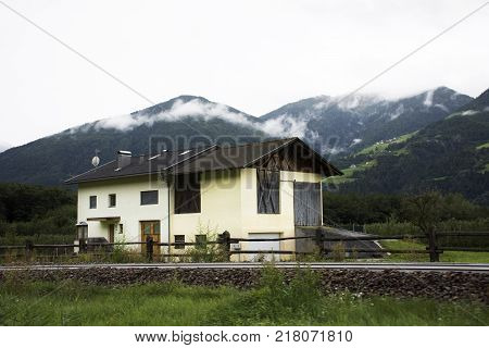 Classic house in Kastelbell (Castelbello) city at foot of the hill of otztal alps in Schnals city in Bolzano Austria