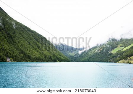 View Landscape Of Apls Mountain And Vernagt-stausee Lake In Vernago Village At Foot Of The Hill Of O