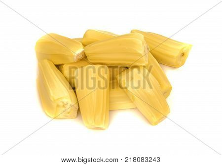 Heap of Yellow Jackfruit flesh isolated on white background