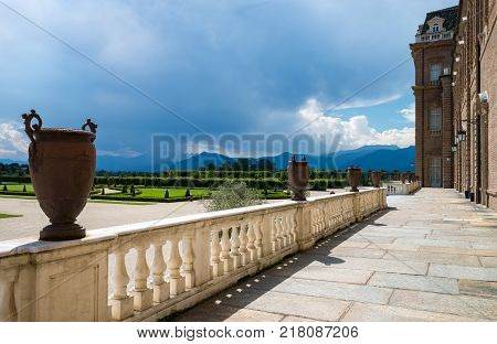 Venaria Italy - June 19 2014: Royal Palace view of the garden side facede