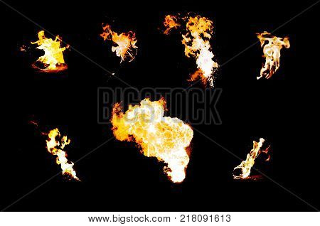 High Resolution Fire Collection Isolated On Black Background