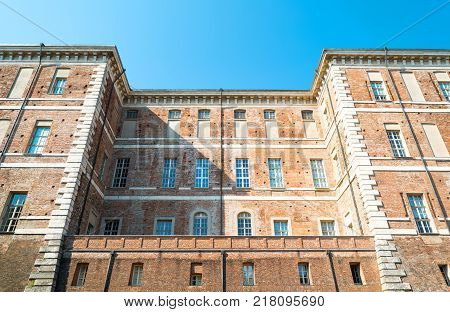 Rivoli Italy - August 14 2016: The imposing baroque architecturesof the Royal catle of Rivoli