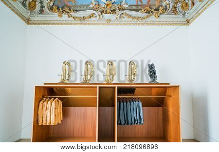 Rivoli Italy - August 14 2016: Works of contemporary art in the museum of modern art housed in the halls of the Royal catle of Rivoli