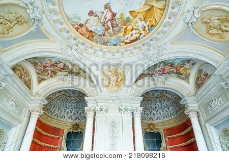 Rivoli Italy - August 14 2016: Paintings and decorations of the halls of the Royal catle of Rivoli