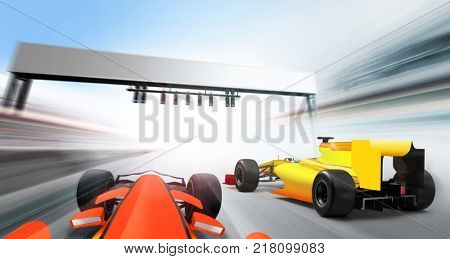 3D illustration of formula one cars driving at high speed lap - motion blur