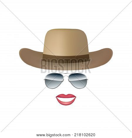 Hat Glasses and lips isolated on white background vector illustration