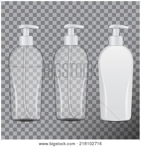 Set Of Realistic Cosmetic Bottles. Tube Or Container For Cream, Ointment, Lotion, Shampoo. Vector Mock Up Illustration for your design