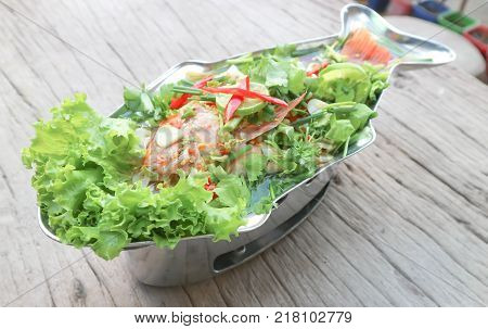 steamed fish with vegetable or Thai food