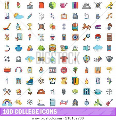 100 college icons set. Cartoon illustration of 100 college vector icons isolated on white background