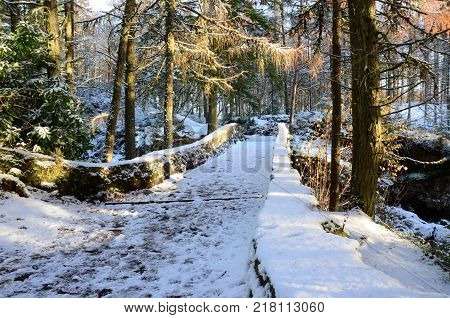 A view along a bridge over the falls of Bruar in Perthshire