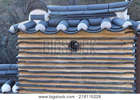 Naksansa temple with ancient wall in Korea
