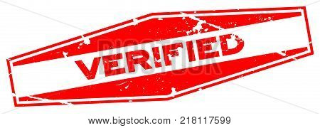 Grunge red verified wording hexgon rubber seal stamp on white background