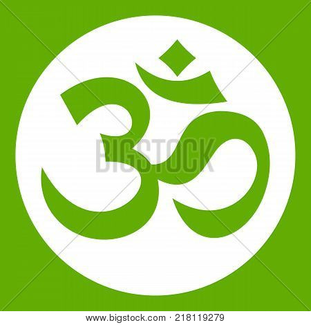 Symbol Aum icon white isolated on green background. Vector illustration