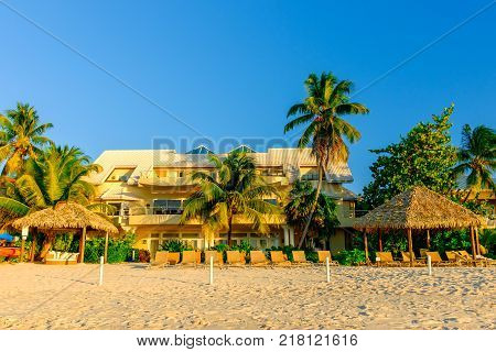 Grand Cayman, Cayman Islands, Dec 2016, Seascape Villa on Seven Mile Beach, one of the house to rent on the beach.