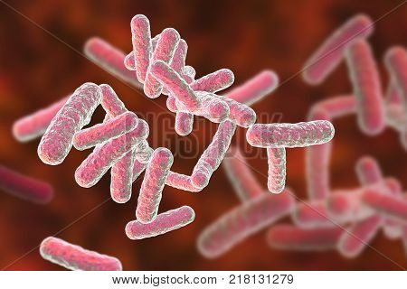 Human pathogenic bacteria on colorful background, 3D illustration