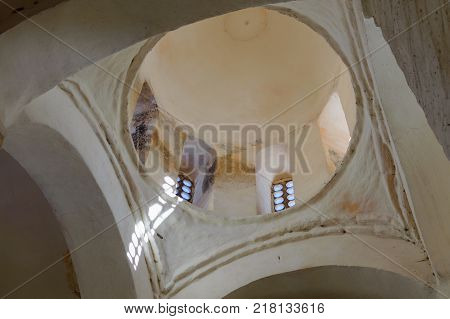 North Caucasus. Lower-Arkhyz settlement. Abandoned orthodox temple. Winter landscape