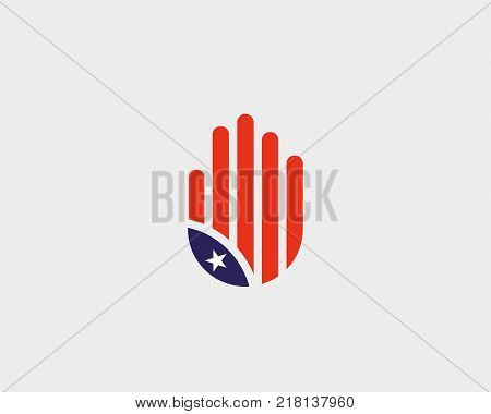 Abstract hand US flag logo design. Stylized human palm national symbol vector logotype.
