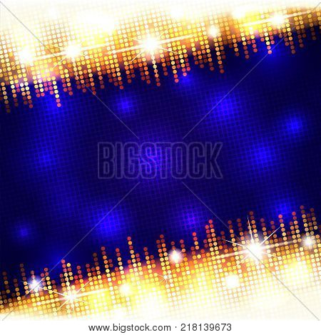 Golden bright mosaic shine frame with empty dark blue space for text vector background well organized layers
