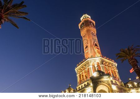 Clock tower of Izmir at sunset, Turkey