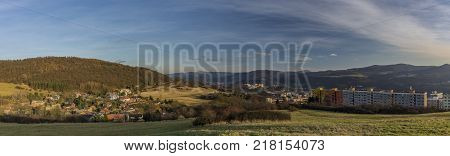 View For Dobetice Village And Part Of Town Usti Nad Labem In Winter Sunny Day