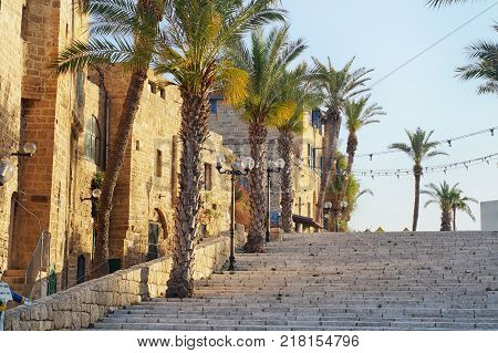 Ancient stairs in stone, Jaffo, Old City,  Israel.